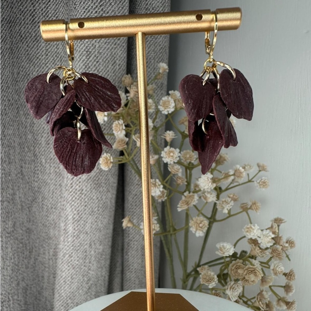 Elegant Burgundy Leaf Earrings